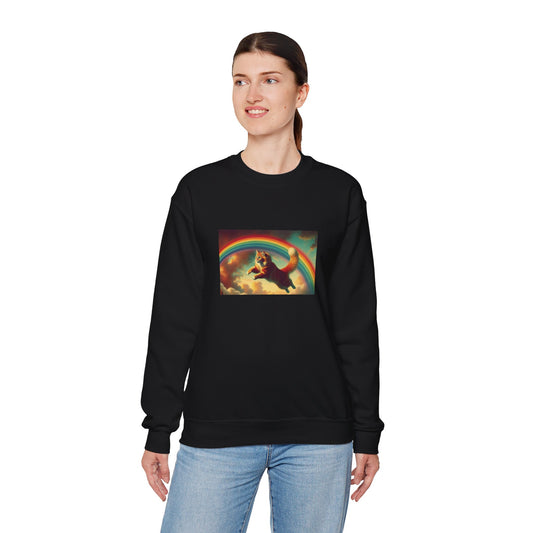 Cat Flying Rainbow Crewneck Sweatshirt